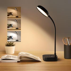 Battery Desk Lamp Light,Black,Cordless desk lamp rechargeable,Small gooseneck lamp for desk,400LM LED Light,3 Colors (White/Warm White/Warm),Adjustable brightness,360 Hose,20 LED for Bedroom&Reading (1 Pack)