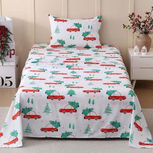 JSD Red Cars Christmas Kids Sheet Set Twin Size, 3 Piece Soft Holiday Printed Microfiber Bed Sheets Deep Pocket