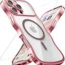 3 x for iPhone 16 Pro Max Case: [Cute Wave Frame][Fit for MagSafe] Military Drop Shockproof Protection, Camera Protective Glossy Slim Magnetic Wavy Phone Cover for Women Girls 6.9'', Clear/Pink