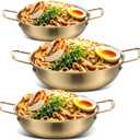 3 Pcs Korean Ramen Noodle Pot with Handles, Stainless Steel Everyday Pan, Golden Korean Cooking Pot for Soup, Noodle, Pasta, Home and Outdoor, Dishwasher Safe, Size 7", 8.7", 9.5"