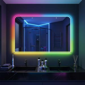 Antok LED Bathroom Mirror 60" L x 30" W, LED Mirror with Lights for Bathroom, Lighted Vanity Mirrors for Wall, Anti-Fog, Dimmable, Tempered Glass, Memory Function, 11 Colors, Safe Use, RGB Multicolor