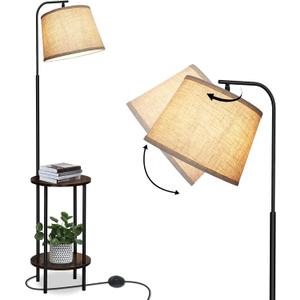 DEWENWILS Floor Lamp with Table Attached, Farmhouse Narrow Nightstand, Wooden End Side Table Floor Lamp, Adjustable Reading Lamp for Bedroom, Living Room, Office, Kids Room