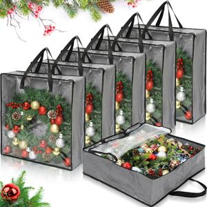 Oversized 6 Pack Storage Bags with Zipper 25 Gallon Tote Bags for Easter Wreaths Decorations Clothes Moving Travel Camping Essentials Packing Supplies, 26 x 26 x 8.7 Inches(Gray)