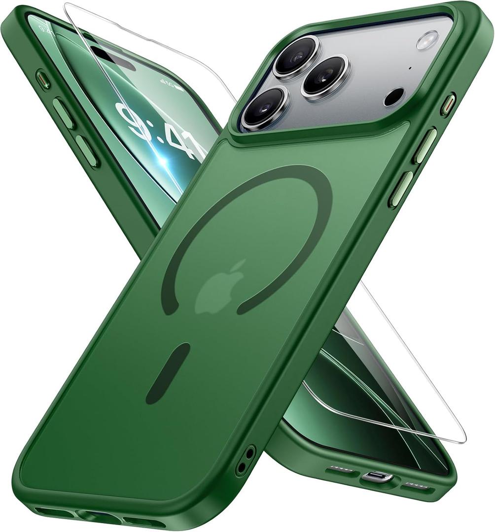 Miracase Magnetic for iPhone 17 Pro Case 6.3" with Screen Protector, [Compatible with MagSafe] Military-Grade Protection, Anti-Fingerprint, Slim Thin Phone Case for 17 Pro Cover, Dark Green