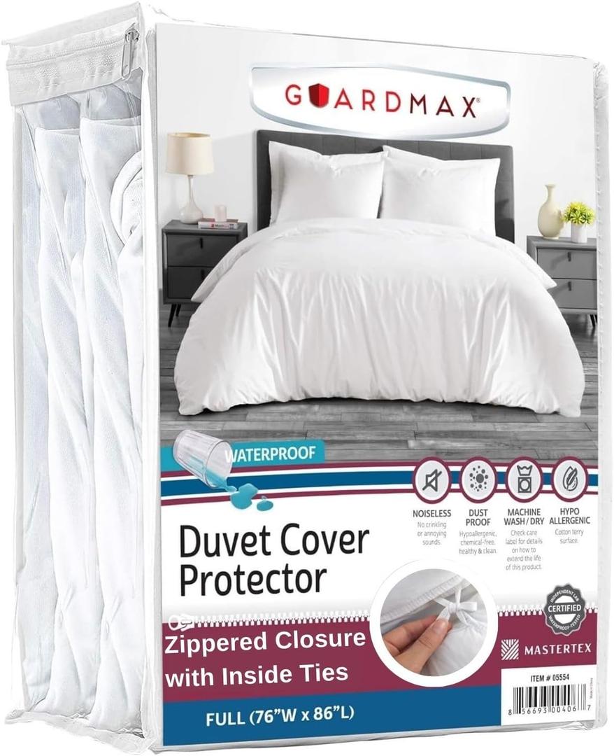 Guardmax Waterproof Duvet Cover - Jersey Fabric with Zipper Closure | Premium Quality, Bed Bug & Allergen Proof Full (76 x 86) White