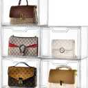 Purse Organizer for Closet, Clear Acrylic Display Case for Handbag Organizer, Purse Storage Box with Magnetic Door, Plastic Storage Bins for Book, Collectibles, Cosmetic (5 Pack)