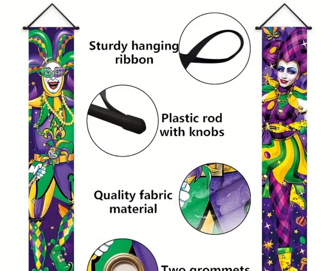 Fat Thursday Decorations Porch Sign, Fat Thursday Outdoor Decorations Hanging Banner for Door Masquerade Mask Porch Banner for Carnival Masquerade Party Supplies