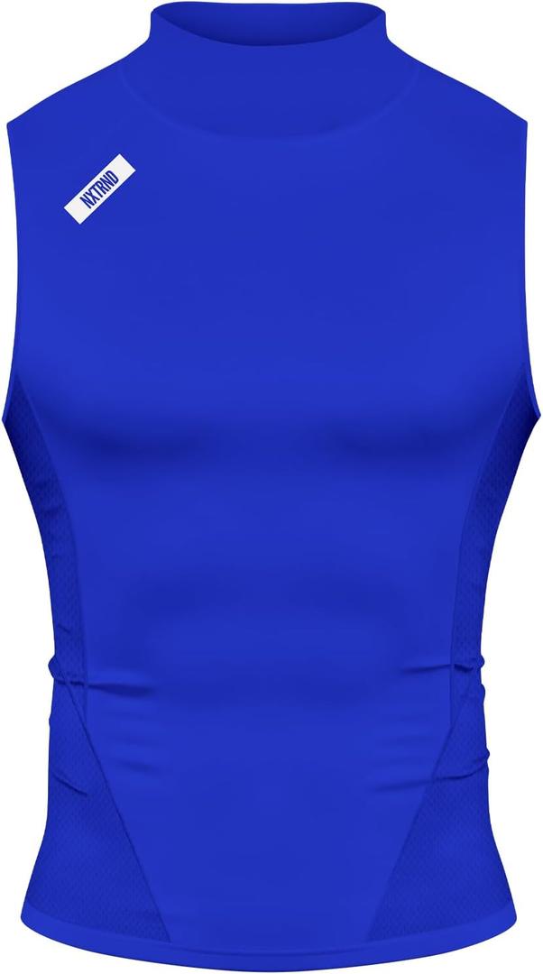 Nxtrnd Men's Turtleneck Compression Tank Top, Sleeveless Mock Neck (Blue), Medium