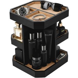 Rotating Cologne Organizer for Men, Metal Fragrance Display Stand with Suede-Lined Trays, 360 Turntable Cologne Stand for Dresser Desk, Gift-Ready Perfume Organizer