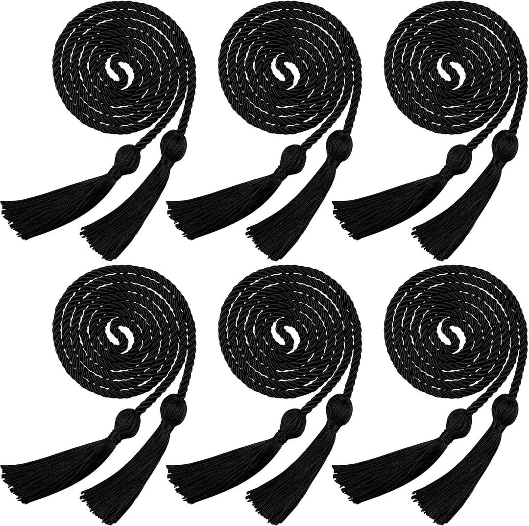 Boao 6 Pcs Graduation Cords, Honor Cords, 2026 Grad Tassel Ropes, 67" Long Braided Cord for 2026 Grad Ceremony Decor Bachelor Gown for Student Master(Black)