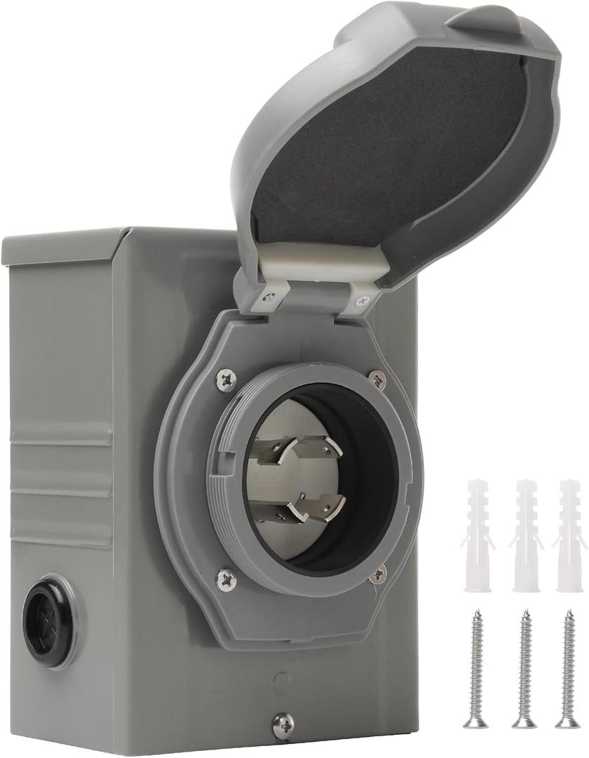 30 Amp Generator Inlet Box 4 Prong 125/250V - PB30, NEMA L14-30P Power Inlet Box - 7500 Watts Generator Inlet Plug for Outdoor Receptacle - Weatherproof Generator Outlet, ETL Listed