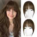 Yorda Bangs Hair Clip 100% Human Hair Clip in Bangs Fringe with Temples Wispy/French Bangs for Women Natural Looking for Daily Use (French Bangs, Medium Brown)