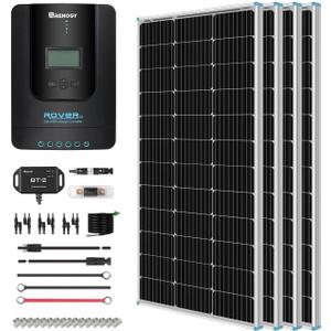 Renogy 400 Watt 12 Volt Premium 4 Pcs 100W Panel+40A MPPT Charge Controller+ Bluetooth Module Fuse+ Mounting Z Brackets+Adaptor Kit +Tray Cables Set, 400W, Grid 12V Solar Power System