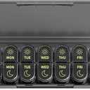 Daviky Weekly Pill Organizer 2 Times a Day, 7-Day AM PM Medicine Case, Travel-Friendly Pill Box for Fish Oils, Vitamins & Supplements (Black)