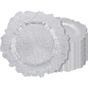 50 Pack Silver Charger Plates, Reef Plate Chargers for Dinner Plate, 13'' Round Plastic Table Chargers for Wedding, Party, Event, Dinner, Table Setting, Tabletop Decor