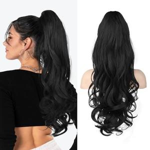 LONAI Claw Clip Ponytail Extension for Women 24 Inch Curly Wavy Ponytails Extensions Clip in Ponytail Hair Extensions Pony Tail Clip on Ponytails Hair Piece (Natural Black)
