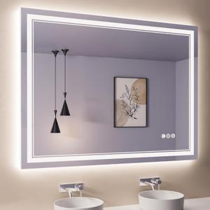 40x30 Inch RGB LED Bathroom Mirror with Lights, Color Changing RGB Backlit LED Mirror for Bathroom,Lighted Vanity Mirrors for Bathroom Wall, Dimmable, Anti-Fog (RGB Backlit+Front-Lit)
