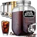 Zulay Kitchen 1 Gallon Cold Brew Coffee Maker  Glass Pitcher with Stainless Steel Filter, Airtight Lid & Spout  Large Iced Coffee & Tea Brewer for Refrigerator  Durable Extra-Thick Glass (Silver)