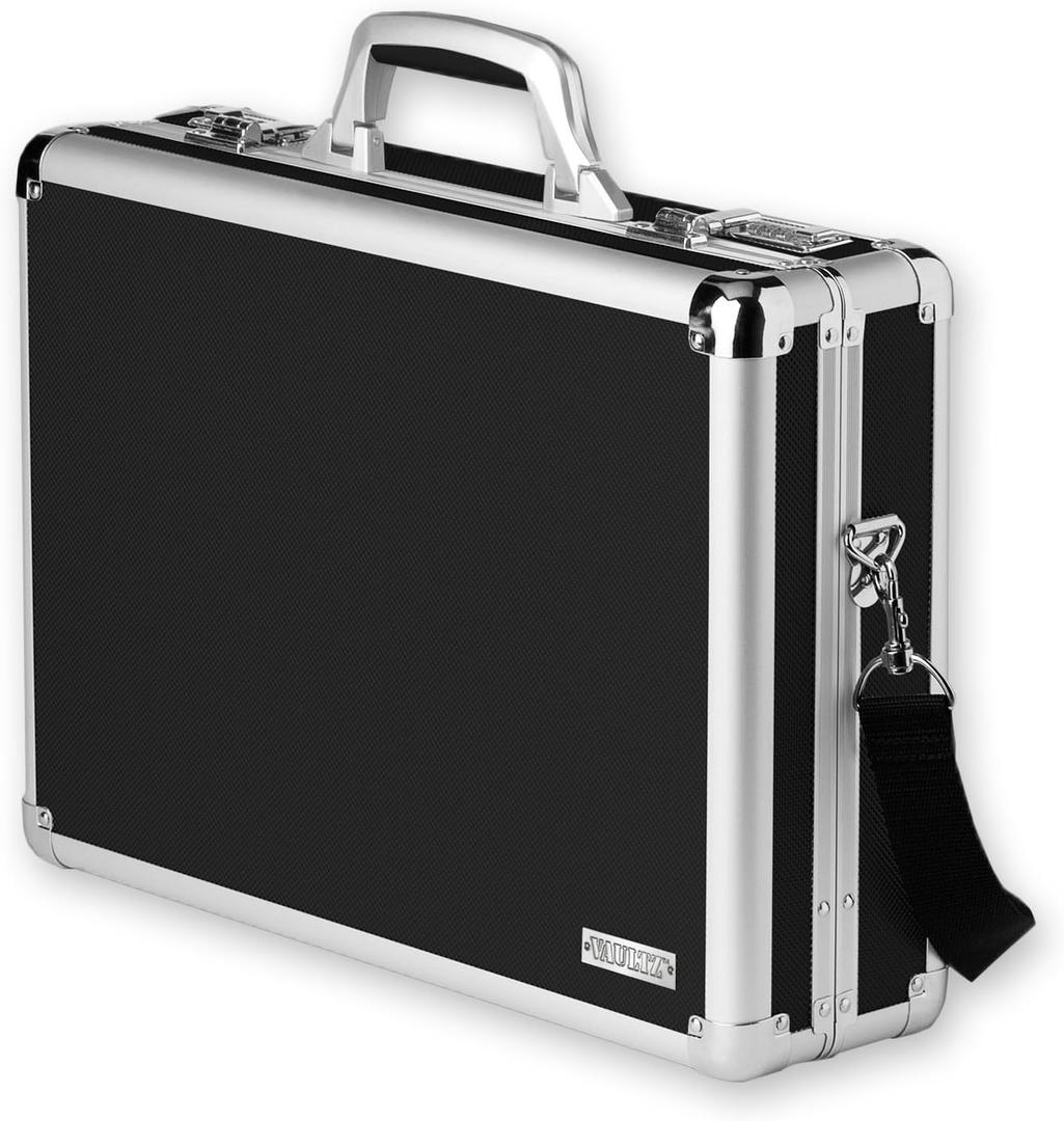 Vaultz Locking Briefcase - 18 x 14.25 x 5 Inch Combination Lock Hard Laptop Case w/Strap - Briefcases for Men and Women - Black