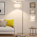 Dimmable Silver Floor Lamp, Brushed Nickel Floor Lamps for Living Room with Adjustable White Shade, Tall Standing Lamp Modern Reading Light for Bedroom Office Nursery, 9W LED Bulb Included