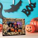 Happy Halloween Photo Frame - Wooden Photo Frame, Can Hold 4" x 6" Photos, Castle Cemetery Horror Atmosphere Theme Decorations, For Photo Display, Home, Office Decoration or As Gift - A02