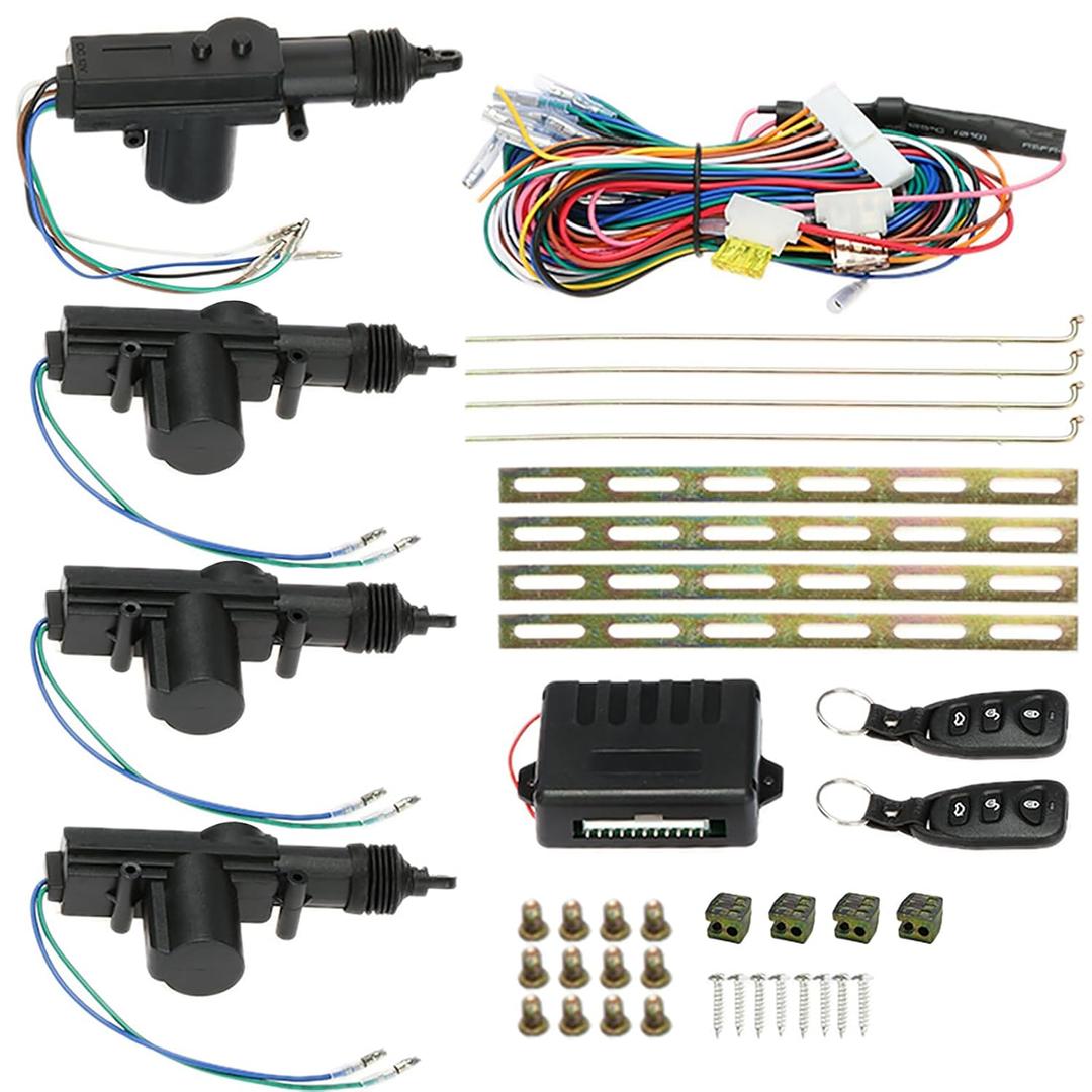 Car Door Lock Kit 4 PCS, Universal Keyless Entry Systems with 2 Remotes, 4 Door 12V Car Power Door Lock Remote Central Locking Conversion Kit - Black