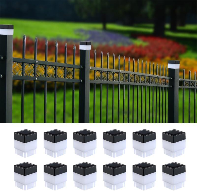 Solar LED Fence Post Cap Light 2x2 Inch (5x5cm) - for Wrought Iron, Aluminum & Garden Fences, Waterproof Outdoor Solar Lights(White Light) (12)