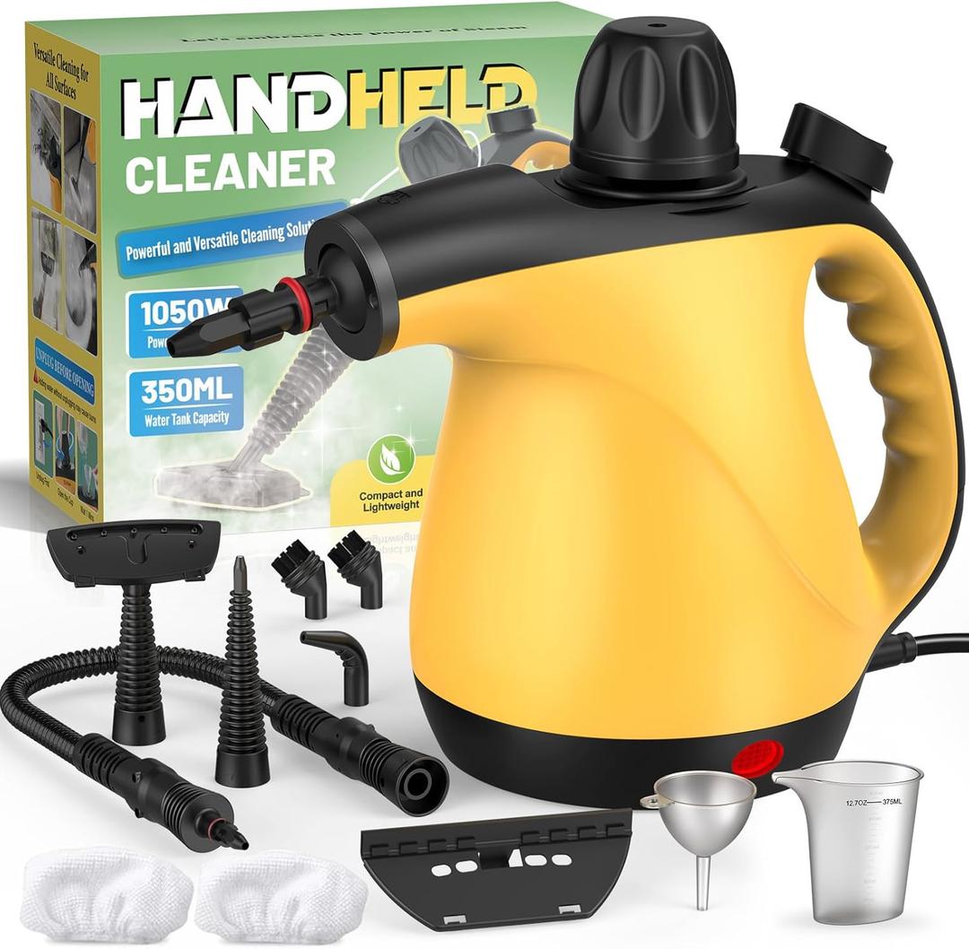 Handheld Steam Cleaner, 1050W Multi-Surface Pressurized Steamer with 11-Piece Accessory Kit, Chemical-Free High-Temperature Cleaning for Home, Car, Tile Grout, Furniture & Upholstery