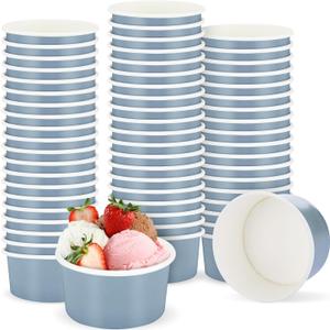 Maxdot 60pcs 5oz Dessert Cups, Disposable Ice Cream Cups, Paper Frozen Yogurt Bowls, for Hot and Cold Foods, Suitable for Gelato or Mousse(Gray Blue)
