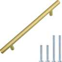 Amazon Basics Euro Bar Cabinet Handles, Kitchen Cabinet Pulls, Hardware for Cupboards, 1/2-inch Diameter, 7.38-inch Length, 5-inch Hole Center, Golden Champagne, 25-Pack