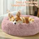 JOLLYVOGUE Calming Dog Bed Medium Size Dog, Anti-Anxiety Donut Medium Pet Bed, 27 inches Fluffy Faux Fur Round Cat Bed (Dark Pink)