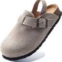 Boys Girls Suede Clogs Unisex Toddler Slip-on Slippers Kids Outdoor Indoor Flat Shoes Classic Cork Adjustable Buckle Mules Cute Sandals (4-5 Toddler, Beige)