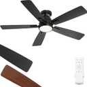 46 Inch Ceiling Fans with Lights and Remote,Modern Indoor Low Profile Ceiling Fan with 3CCT 6-Speeds Quiet DC Motor,Outdoor Flush Mount Ceiling Fan For Bedroom Living Room(Black)