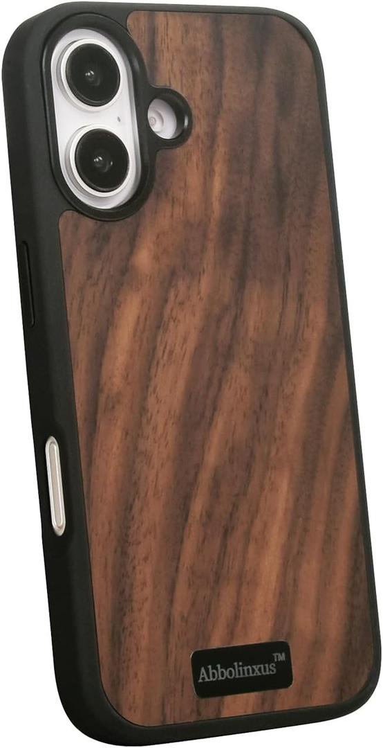 for iPhone 16 Magnetic Wood Case. Unique & Classy Shockproof Protective Cover. Compatible with MagSafe Magnetic Charging. (Walnut Wood, iPhone 16(6.1"))