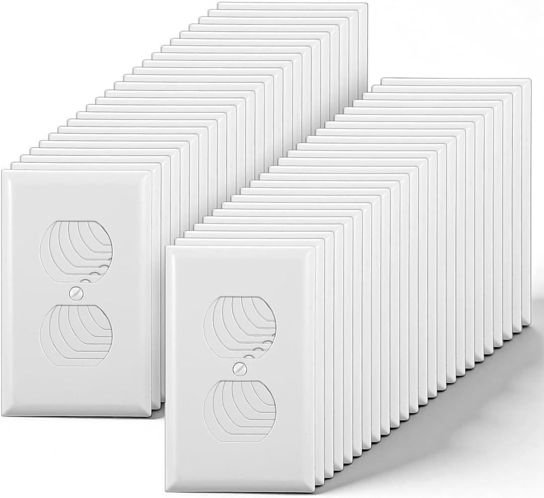 Duplex Outlet Covers, 50 Pack Electrical Outlet Wall Plate, 1-Gang Switch Plates, Dual Receptacle Faceplate, Standard Size 2.76x4.5, Impact Resistant, UL Listed, White, Contractor Pack