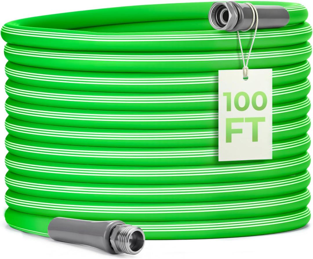 Garden Hose 100 FT, Flexible Rubber Hybrid Water Hose 5/8 Inch, Food-Grade Inner Layer, Kink-Resistant, Lightweight Outdoor Hose for Large Yard