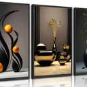 3 Pcs Black Abstract Wall Art Modern Still Lifes Ceramic Wall Deco Pictures orange Black Shape Canvas Posters Prints for Living Room Bedroom Bathroom Home Decoration Unframed (12x16in)