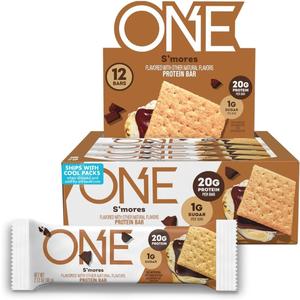 ONE Protein Bars, Smores, Gluten Free with 20g Protein and 1g Sugar, Pantry Staples, 2.12 oz (12 Count), Packaging May Vary