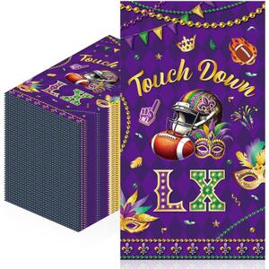 100 Pcs Mardi Gras Napkins, Touchdown LX Football Party Napkins, Purple Gold Mask Beads Table Decor for Game Day, Fat Tuesday Celebration Supplies