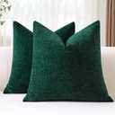 OTOSTAR Pack of 2 Throw Pillow Covers 24x24 Inch Soft Chenille Dark Green Farmhouse Decorative Pillow Covers Solid Cushion Case for Sofa Bed Living Room Couch (Dark Green)