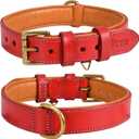 Genuine Leather Dog Collar | Full Grain, Heavy Duty, Comfortable, Padded, Strong | Best for Pups, Small, Medium, Large & XL Breeds (Small (Fit Neck Size 11.5"-14.5"), Red)