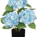 Hollyone Light Blue Hydrangea Artificial Flowers Plant Potted 19.7" Faux Silk Hydrangea Flower Tree Arrangements for Home Bathroom Office Table Centerpiece Shelf Decorations (3 Head Hydrangea)