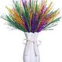 Juinte 8 Pcs Mardi Gras Decoration Carnival Picks Ornaments Artificial Glitter Berry Stems Tree Decor 15.75 Inches Purple Green and Gold Branches for Mardi Gras Tree Table Party Decor (Grass)