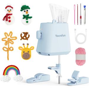 Yocrefun Automatic I-Cord Knitting Machine, Electric iCord Maker Tool, i-Cord Knitter Crochet Machine, Hands-Free Yarn Knitter for Fast DIY Crochet Knitting Projects (Blue)