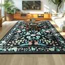 Area Rugs for Living Room, Non-Slip 4x6 Vintage Rug for Bedroom,Washable Floral Carpet for Entryway Office Kitchen Dining Room, Black