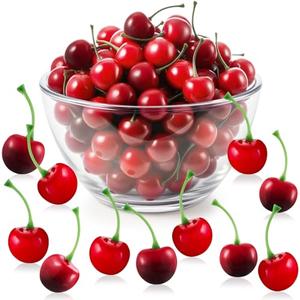 Skylety 80 Pieces Fake Cherries Artificial Cherry Fruit Decorations Simulation Cherry Party Decorations for Cake Decor Home Kitchen Cabinet Photography Prop Cognitive Party Favors (Red and Dark Red)
