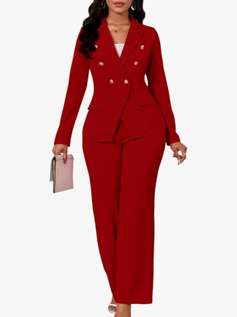 Two Piece Sets for Women Blazer Double Breasted Long Sleeve Jacket Wide Leg Pants Suits Set Business Casual Outfits