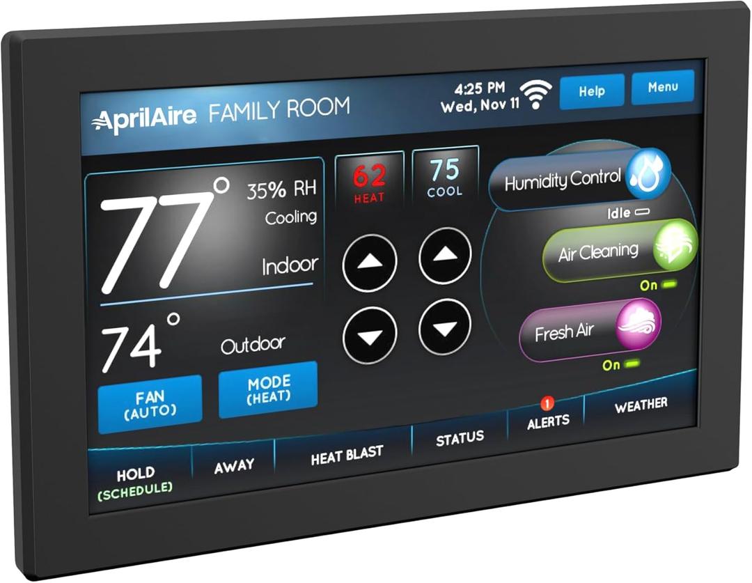 AprilAire 8920W Wi-Fi Programmable Color Touchscreen Thermostat with IAQ Control; Amazon Alexa and Google Assistant Compatible