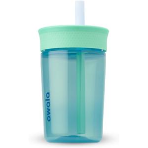 Owala Kids BPA-Free Plastic Tumbler with Spill Resistant Flexible Straw, Easy to Clean, Kids Water Bottle, Great for Travel, Dishwasher Safe, 15 Oz, Teal and Aqua (The Blues)