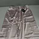 Women's Satin Cargo Joggers Pants Dressy Casual Silky Elastic High Waist Trousers (S)
